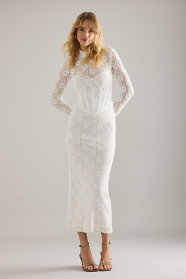 Bardot Carmen Lace Corset Long-Sleeve Midi Dress