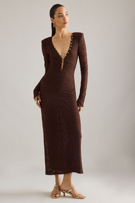 Bardot Zenia Lace Button-Trim Midi Dress