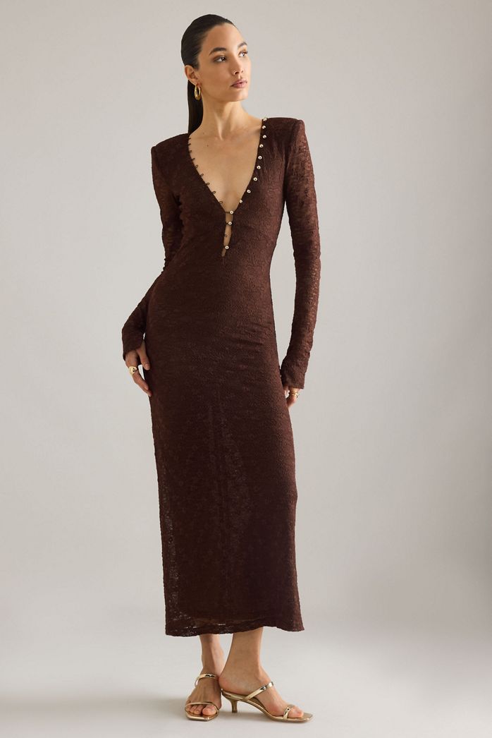 Bardot Zenia Lace Button-Trim Midi Dress