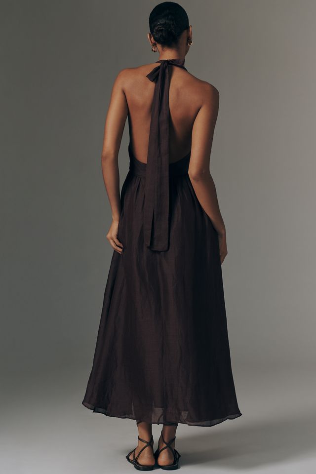 ramie backless halter dress Cipriana Backless Halter Maxi Dress Embellished Pink main image 0