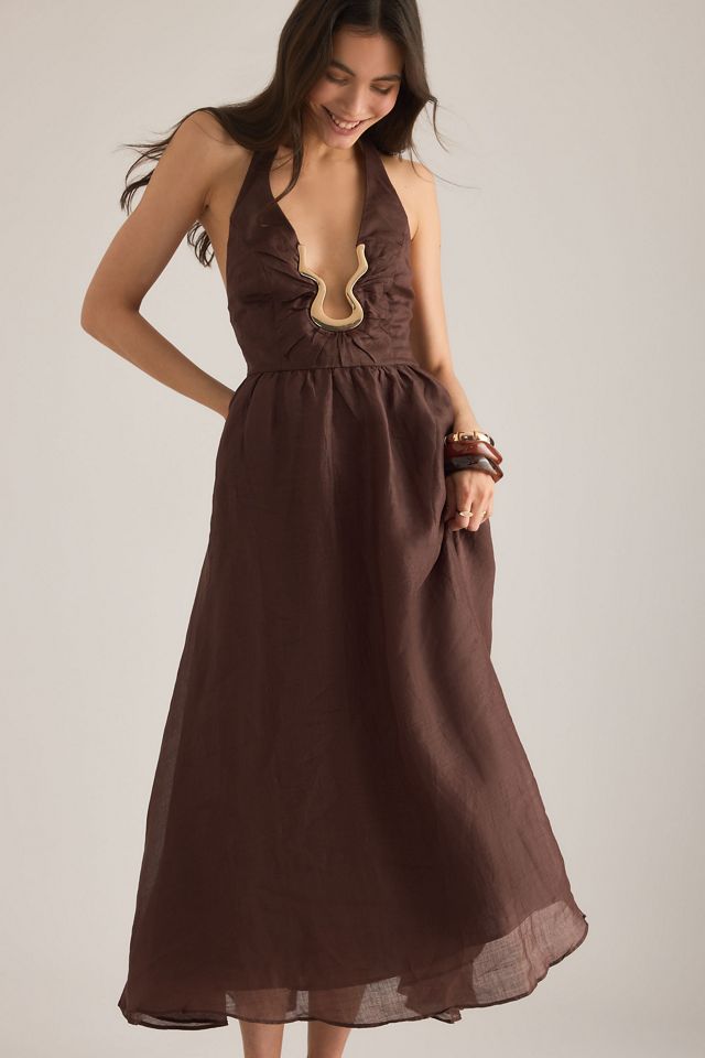 slim fit dress slacks Jasmine Halter Midi Dress ~ Black Luxe Satin main image 0