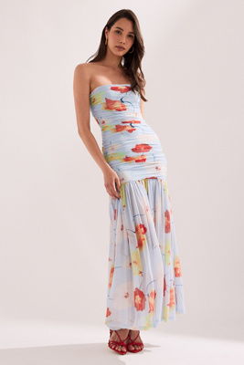 Bardot Solana Strapless Drop-Waist Mesh Maxi Dress