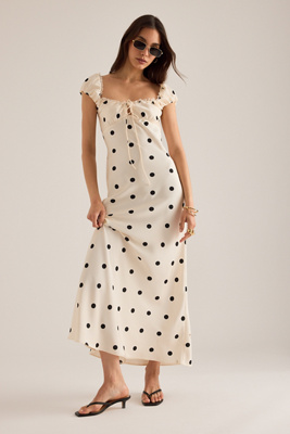Bardot Stasia Polka Dot Satin Maxi Slip Dress