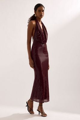 Vestido Maxi con Escote Drapeado y Lentejuelas Nola de Bardot