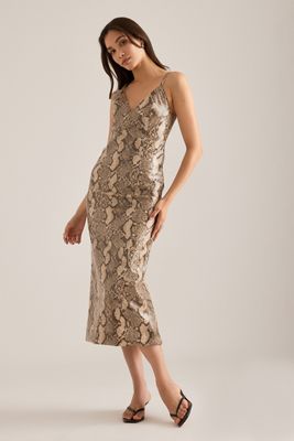 Vestido Midi Bardot Estine de Piel de Serpiente Sintética