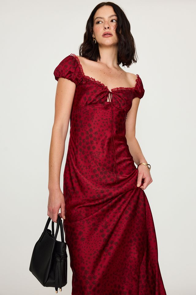 Robe longue à bretelles en satin floral Stasia Bardot #2