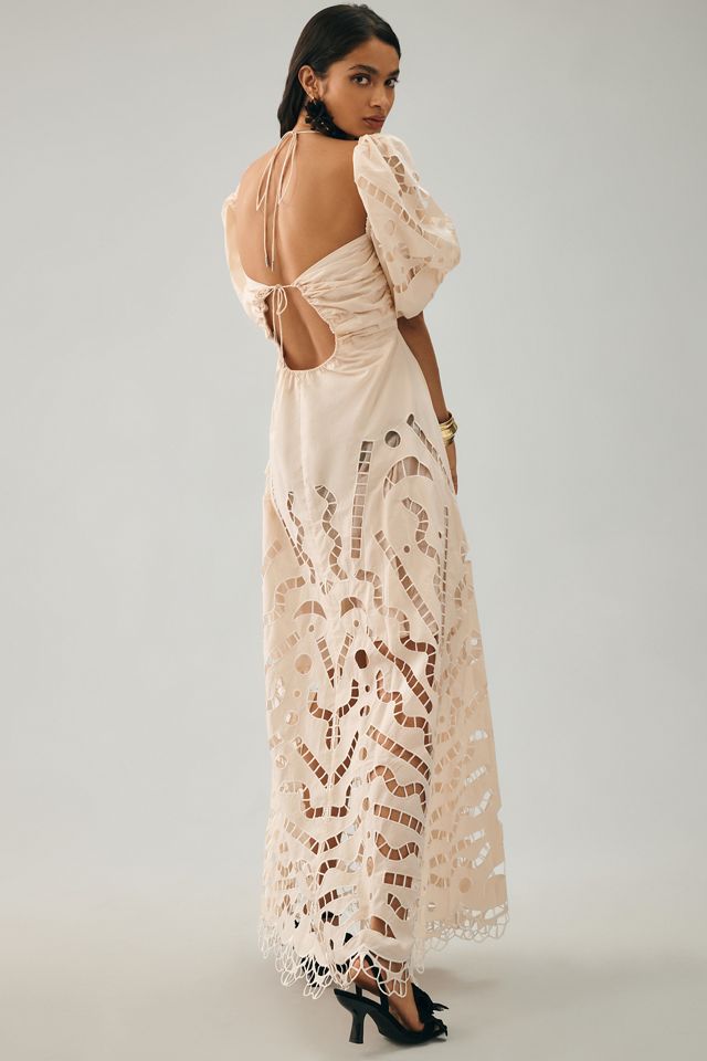 Magali Pascal Flores Puff-Sleeve Cutout Halter Dress #4