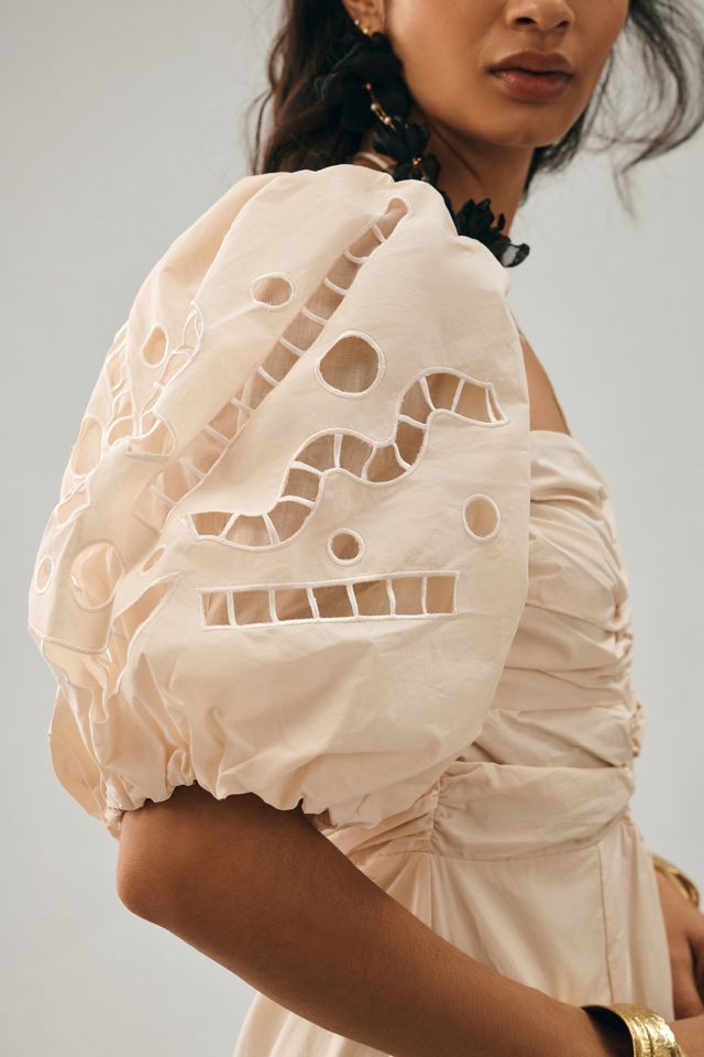 Magali Pascal Flores Puff-Sleeve Cutout Halter Dress #5