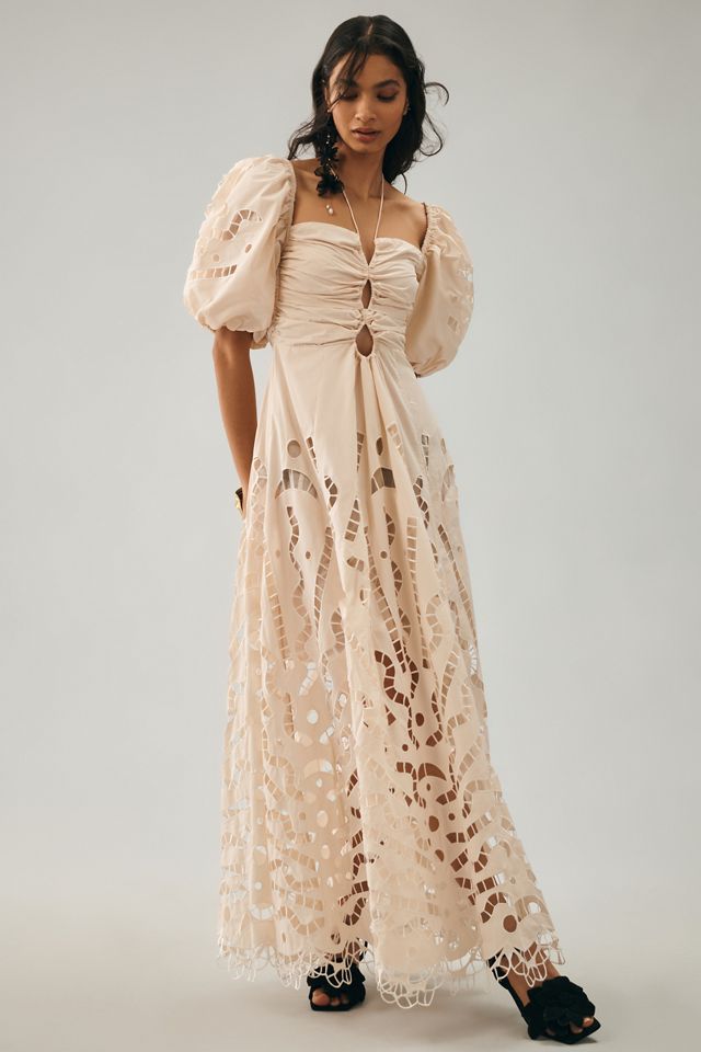 Magali Pascal Flores Puff-Sleeve Cutout Halter Dress #2