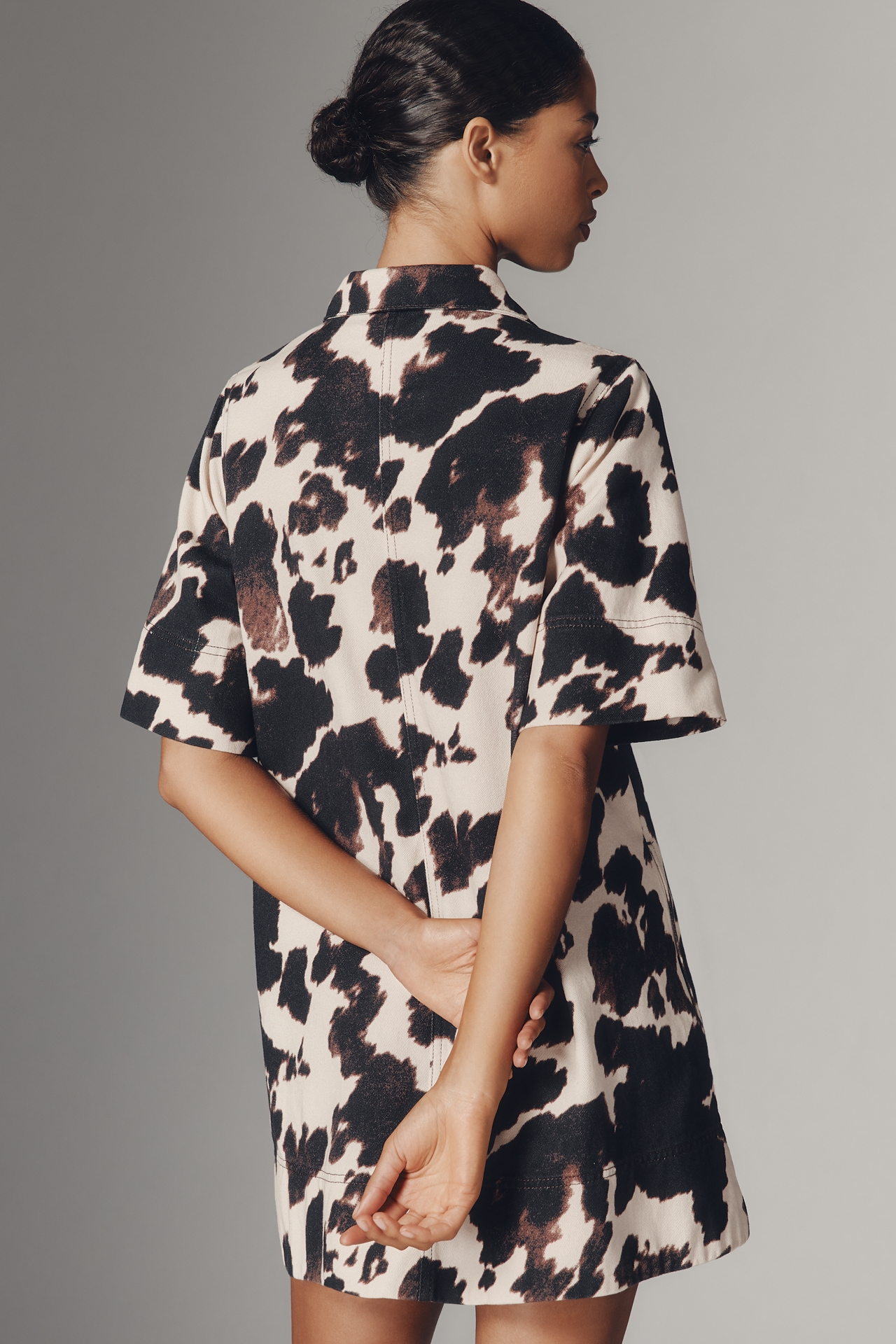 The Jeannie Short-Sleeve Denim A-Line Mini Dress by Maeve