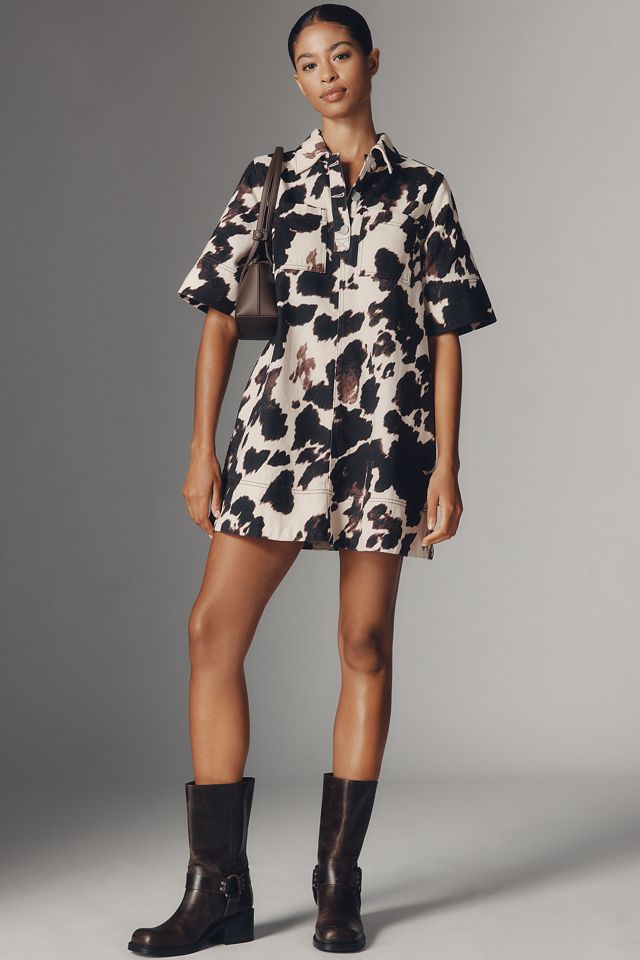 The Jeannie Short-Sleeve Denim A-Line Mini Dress by Maeve #4