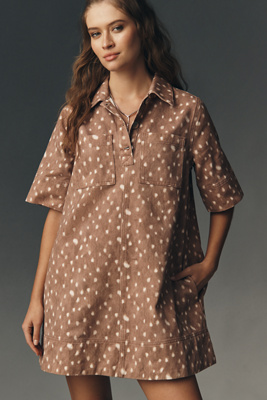 The Jeannie Short-Sleeve Denim A-Line Mini Dress by Maeve