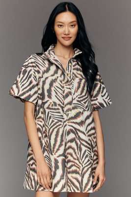 The Jeannie Short-Sleeve Denim A-Line Mini Dress by Maeve