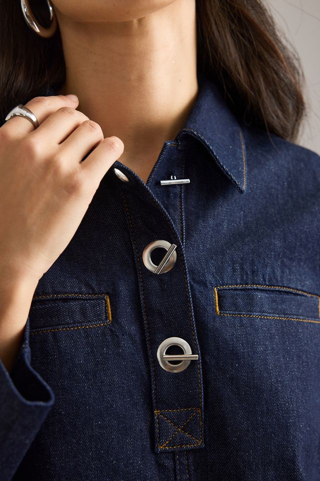 By Anthropologie Denim Long-Sleeve Eyelet Mini Dress #4
