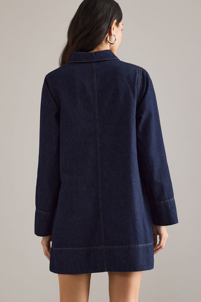 By Anthropologie Denim Long-Sleeve Eyelet Mini Dress #5