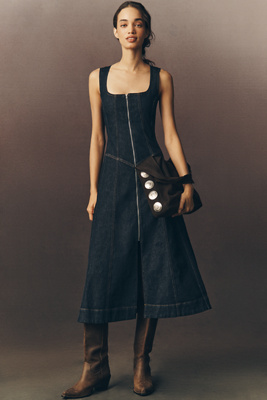 Pilcro Denim Zip-Front Midi Dress
