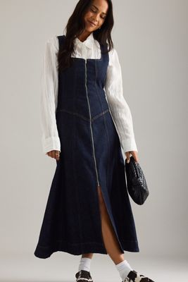 Pilcro Denim Zip-Front Midi Kleid
