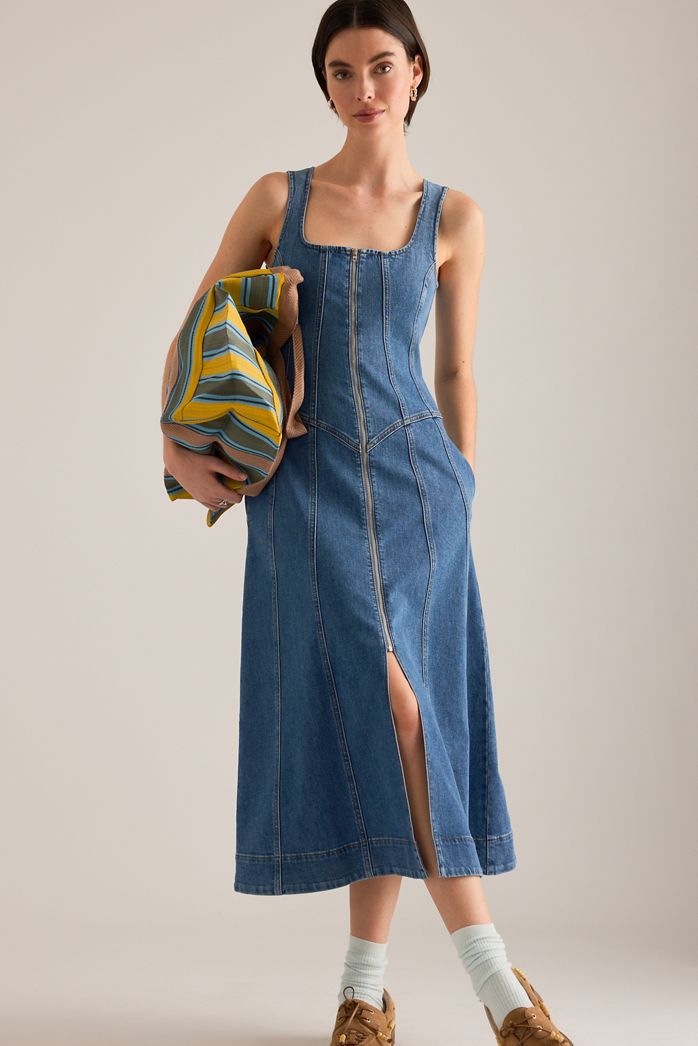 Pilcro Denim Zip-Front Midi Dress