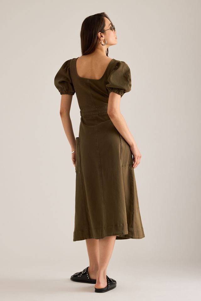 Robe midi en denim à manches bouffantes et fermeture éclair By Anthropologie #4