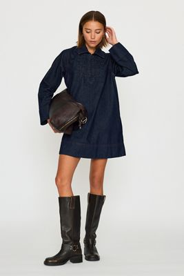 By Anthropologie Minikleid aus 100% Baumwoll-Denim mit Froschknöpfen