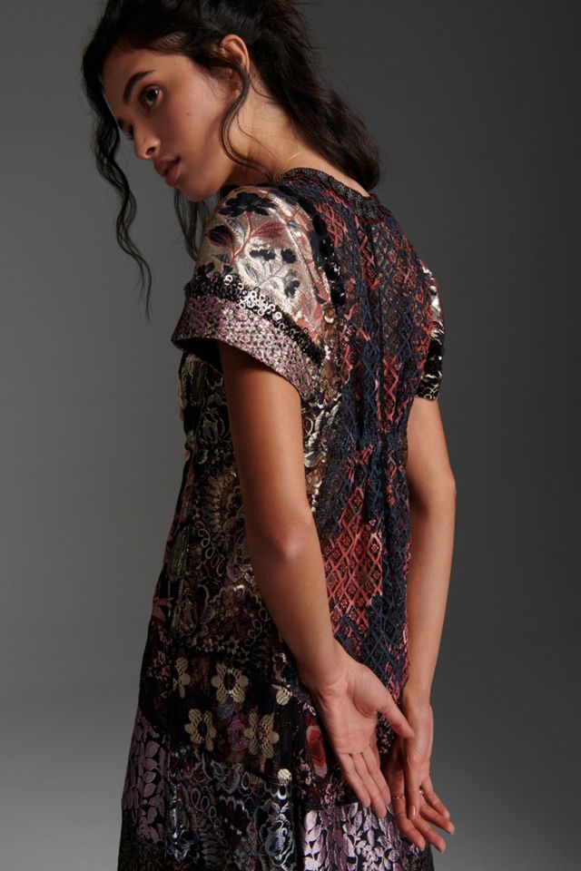 Byron Lars Sequined Metallic Lace Maxi Dress #1