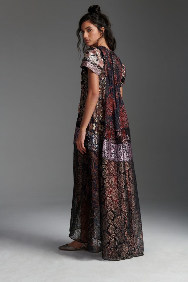 Byron Lars Sequined Metallic Lace Maxi Dress #4