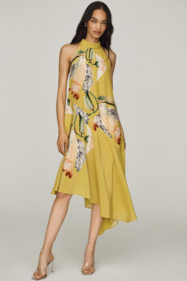 Silk Halter Midi Dress by Anthropologie in Green, Size: Small