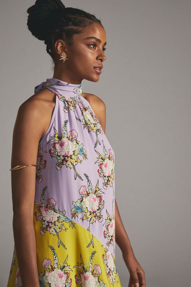 By Anthropologie Victoria Poveda Silk Halter Midi Dress #8
