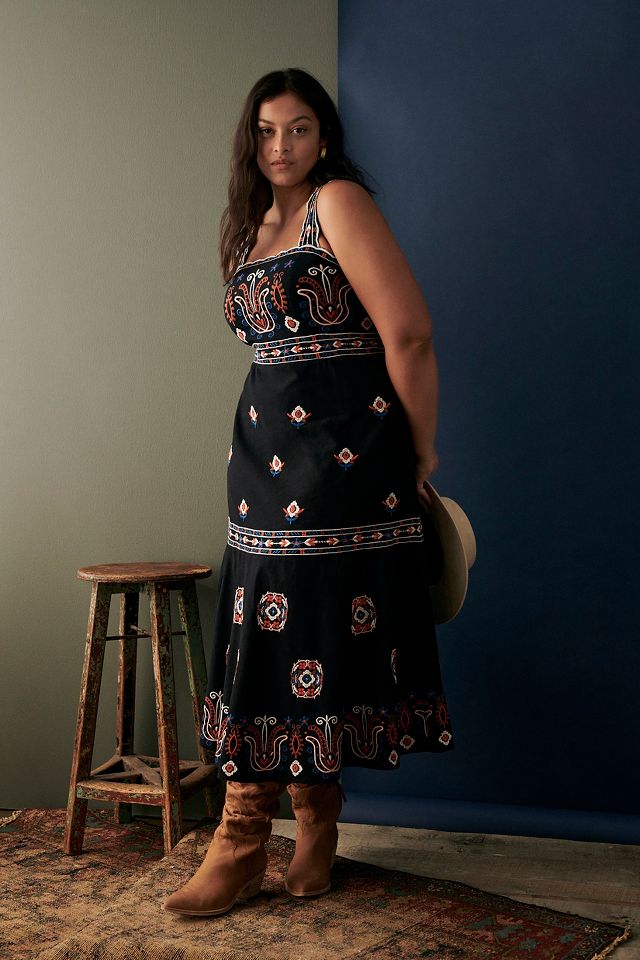 Anthropologie black 2024 embroidered dress