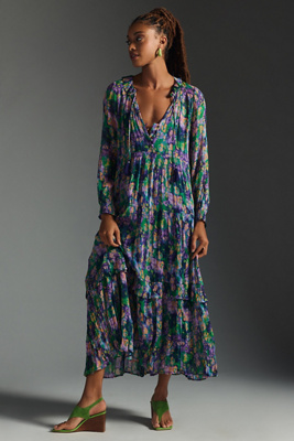 anthropologie the marais printed chiffon maxi dress Marais Printed Chiffon Maxi Dress by Anthropologie in Black, Size: Small