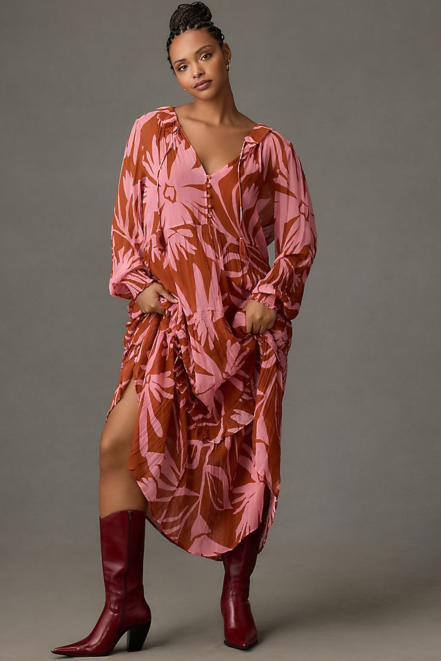 sachin and babi light blue dress Daria Draped Chiffon Maxi Dress - Pastel Nectarine