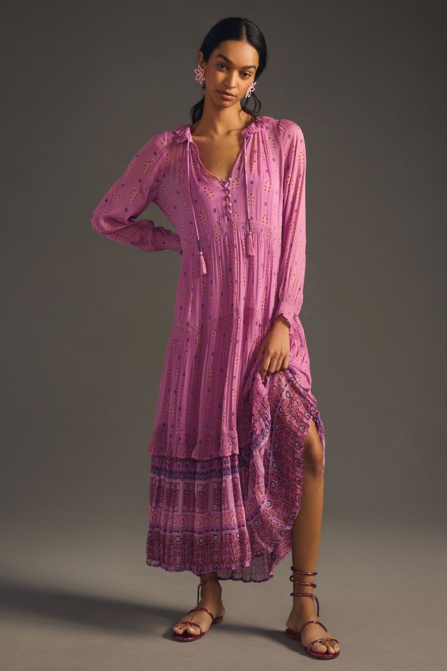 sachin and babi light blue dress RENT Self Portrait Pale Pink Chiffon Trimmed Midi Dress (RRP £320) main image 0