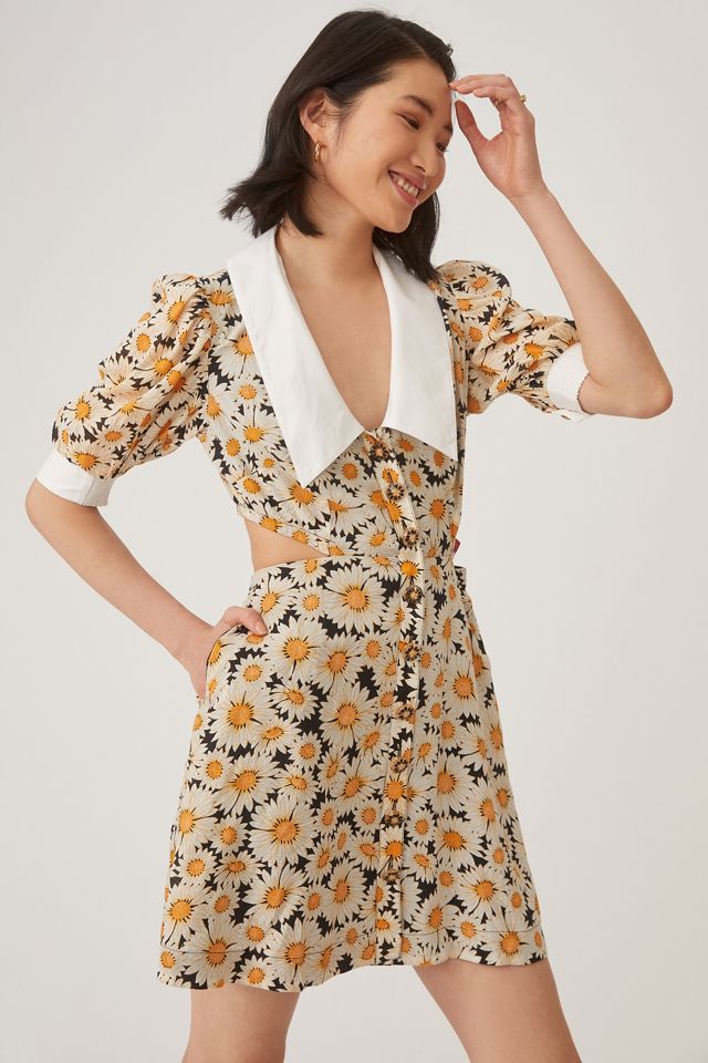 Maeve Puff Sleeve Gingham Cutout Mini Dress