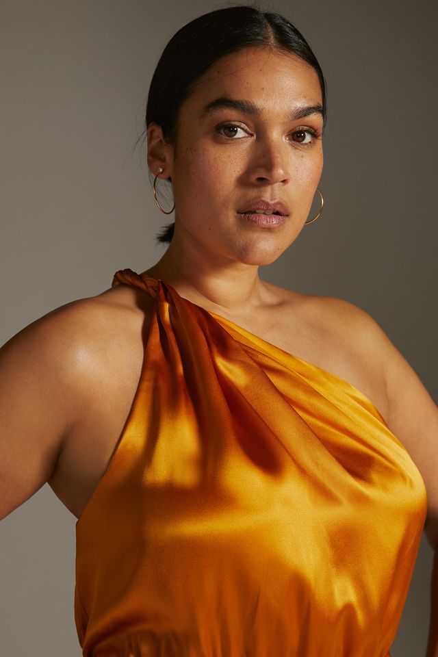 One-Shoulder Silk Midi Dress #7