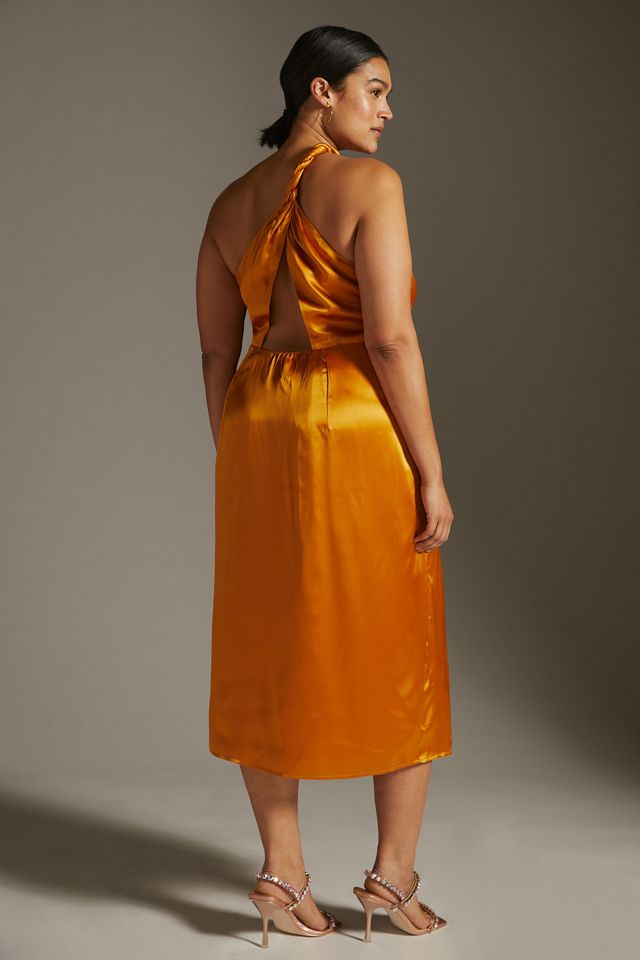 One-Shoulder Silk Midi Dress | Anthropologie