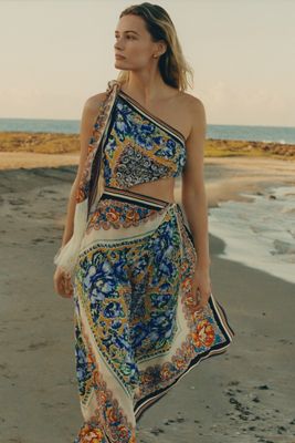 One-Shoulder Silk Midi Dress