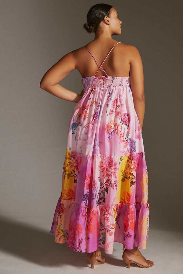 strapless ruched ruffle maxi dress in pink Pink Pleated Charmeuse Strapless Tiered Ruffle Gown