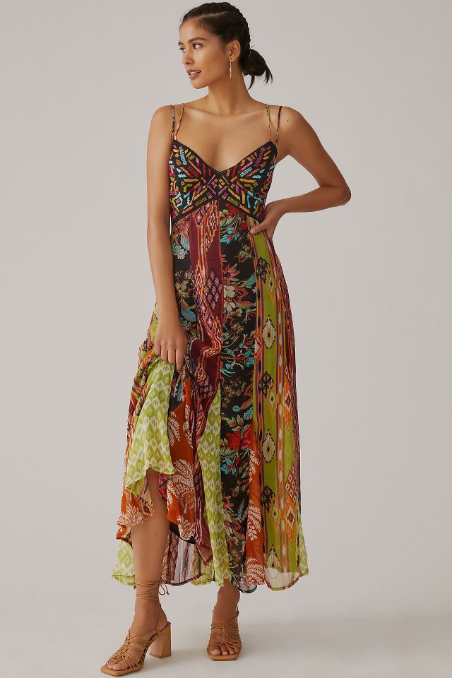 Multi Print V-Neck Maxi Dress | Anthropologie