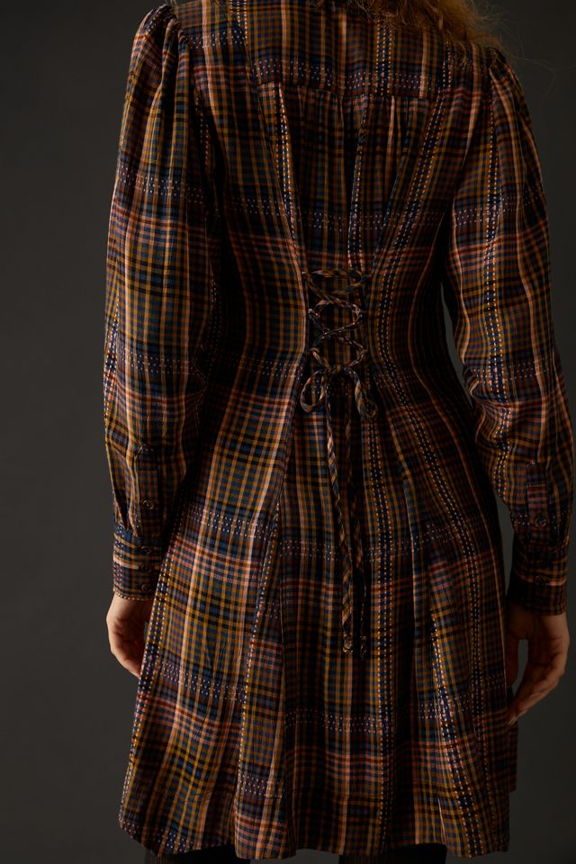 pilcro plaid shirt dress Pilcro Anthropologie Twist front Midi Plaid Shirt Dress Blue Pink Size L  NWOT
