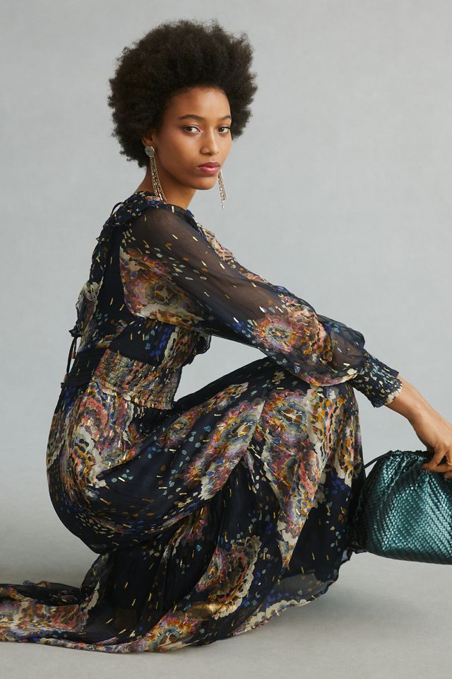 smocked v neck maxi dress Smocked V-Neck Maxi Dress