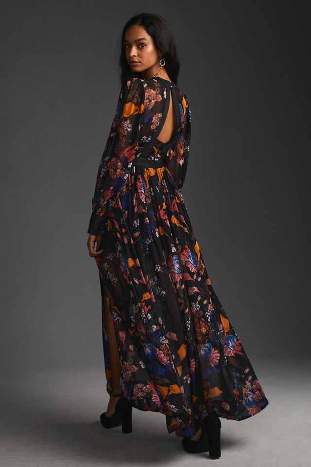 Maeve Deep-V Printed Maxi Dress #1