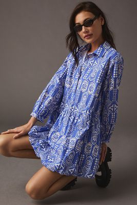 Maeve Bubble-hem Shirt Dress In Blue