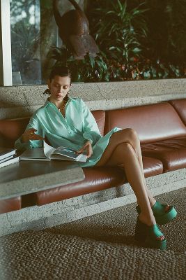 Maeve Bubble-hem Shirt Dress In Mint