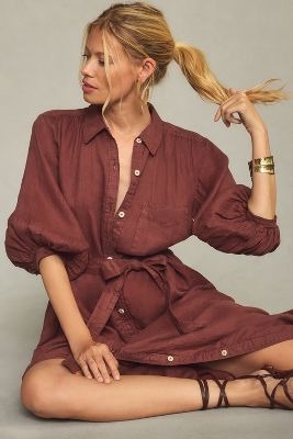 Maeve Linen Shirt Dress In Brown