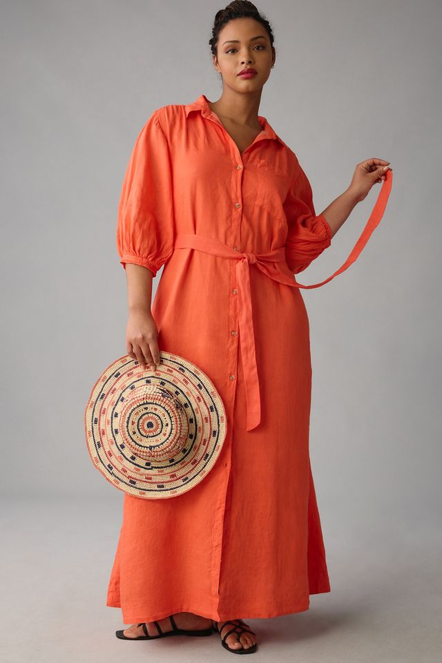 knee length dresses for ladies Hand-Embroidered Linen Maxi Trapeze Dress Morela main image 0