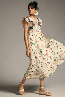 by anthropologie printed v neck pleated a line dress V-Neck Maxi The Bachelorette: See Gabby winter cocktail dress 97% cotton Band Size:38
