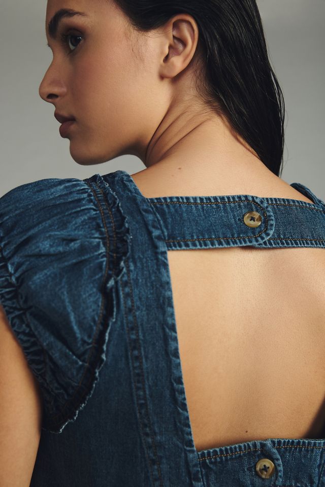 Pilcro Ruched-Sleeve Denim Dress #4