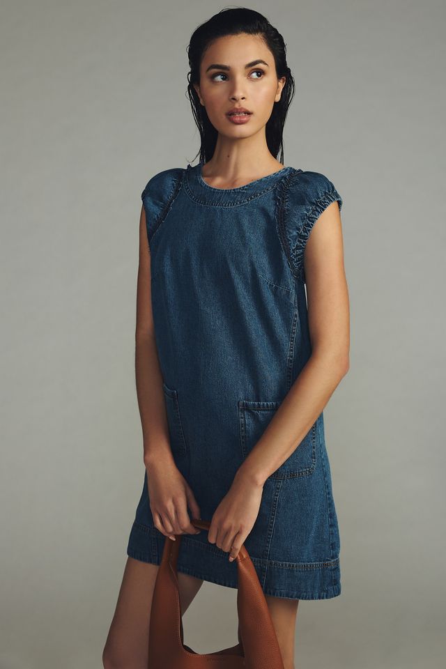 Pilcro Ruched-Sleeve Denim Dress | Anthropologie