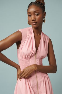 Lovaan Lorna Puff-Sleeve V-Neck Linen-Silk Maxi Dress