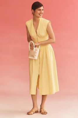 By Anthropologie Long-Sleeve Sweetheart Midi Dress